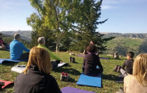 Gruppo di persone in fase meditativa mindfulness a contatto con la natura